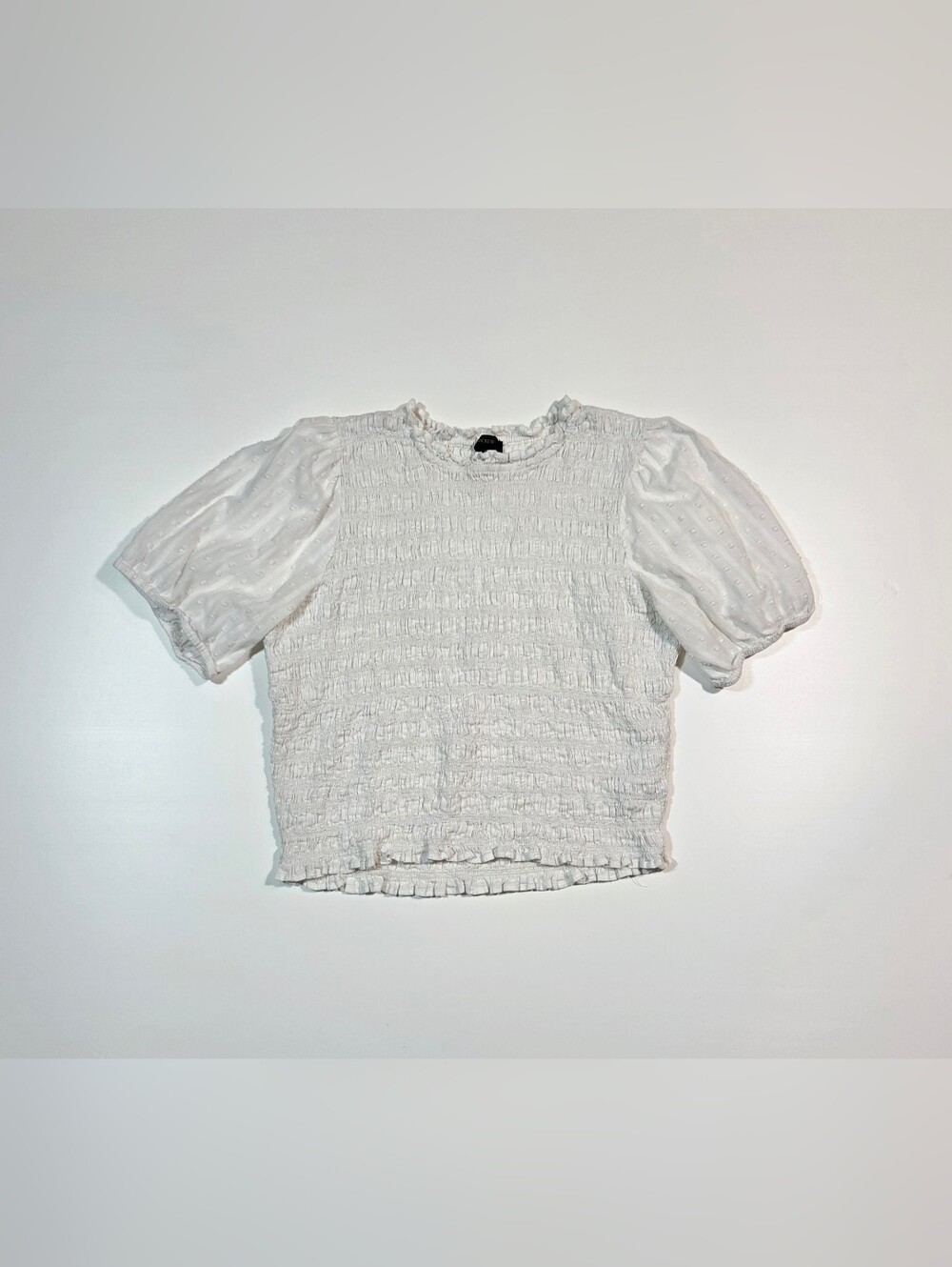 J.CREW White Smocked Puff Sleeve Blouse 100% Cotton Women's L Cottage Coast